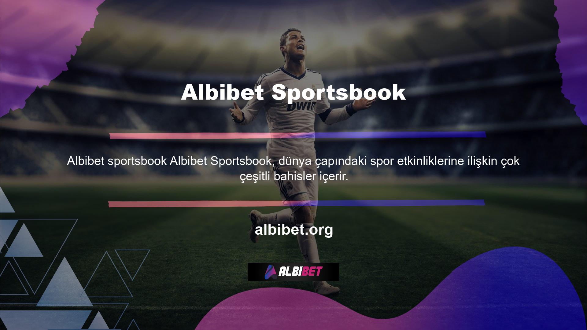 Albibet, çeşitli spor etkinliklerine ilişkin birçok bahis türünü içerir ve maç öncesi ve canlı bahis seçenekleri sunar
